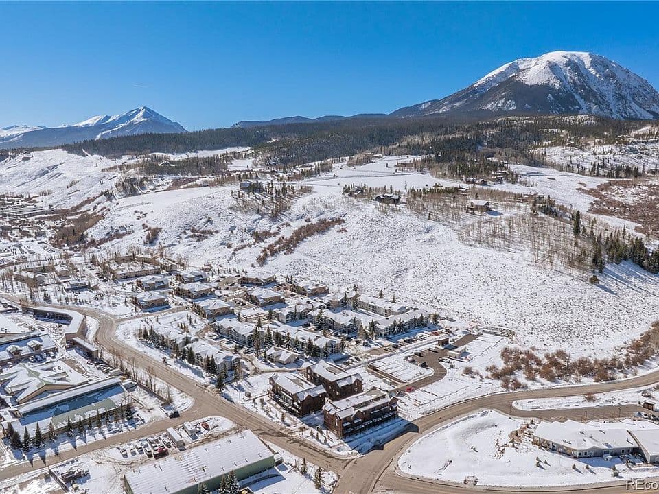 Aerial view of Silverthorne neighborhood and surrounding peaks